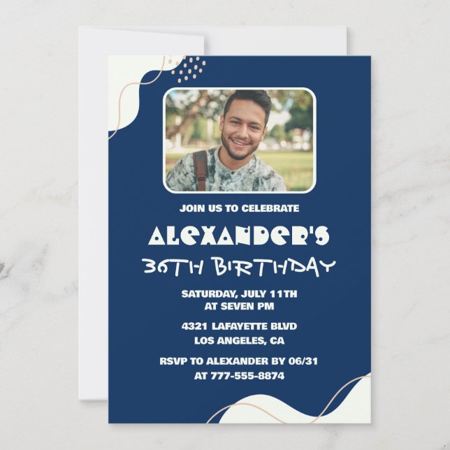 Simple Photo 36th birthday invitations Men  Navy (Front)