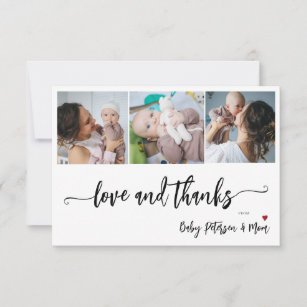 Simple photo 3 collage elegant baby shower thank you card