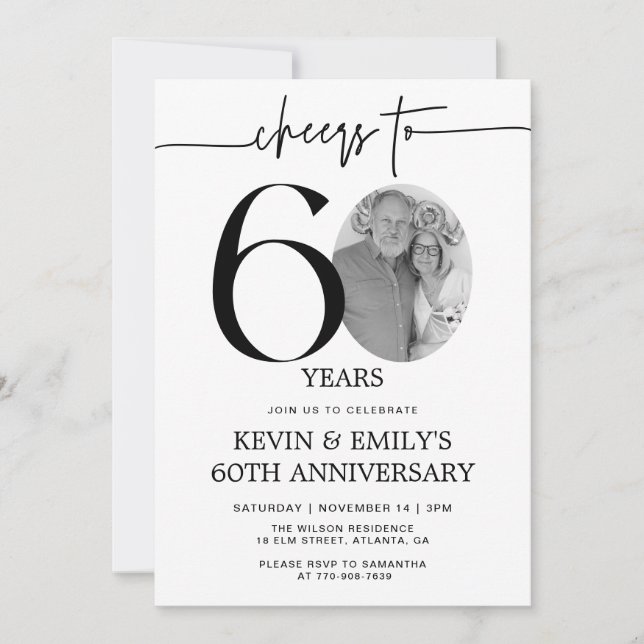 Simple Photo 60th Anniversary Invitation (Front)