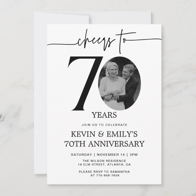 Simple Photo 70th Anniversary Invitation (Front)