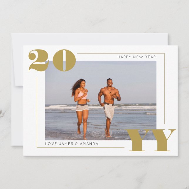 Simple Photo and Bold Gold 2024 New Year Holiday Card (Front)