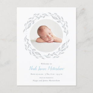 Simple Photo Baby Boy Floral Birth Announcement Postcard
