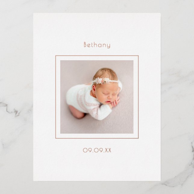 Simple Photo Baby Girl Birth Announcement Foil (Front)