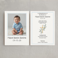 Simple Photo baptism baby boy remembrance card