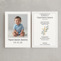 Simple Photo baptism baby boy remembrance card