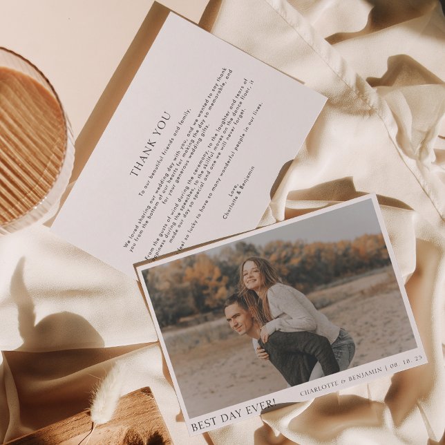 Simple Photo Best Day Ever Wedding  Thank You Card (Creator Uploaded)