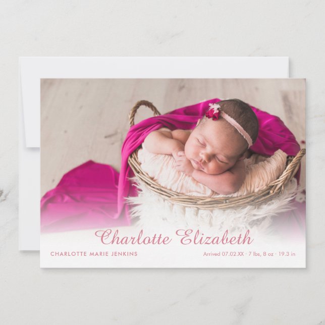 Simple Photo Birth Announcement Baby Girl Script (Front)