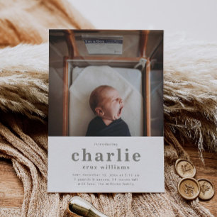 Simple Photo Birth Announcement   Boy's Birth