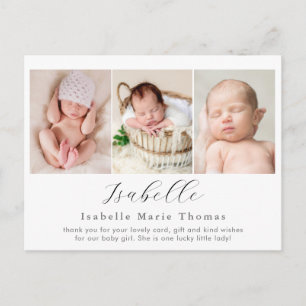 Simple photo birth announcement, script writing postcard
