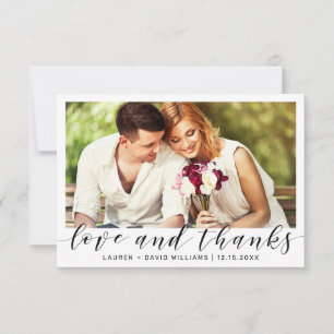 Simple Photo Black Script White Wedding Thank You Card