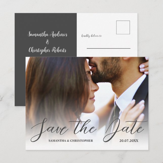 Simple Photo Black & White Save the Date Wedding   Postcard (Front/Back)