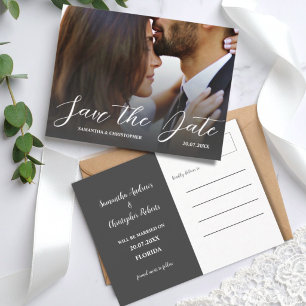 Simple Photo Black & White Save the Date Wedding   Postcard