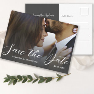 Simple Photo Black & White Save the Date Wedding Postcard