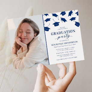 Simple Photo Blue Graduation Party Invitations