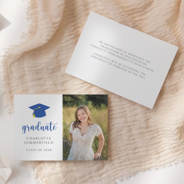 Simple Photo Blue & White Graduation Announcement (Creator Uploaded)