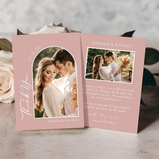 Simple Photo Blush Pink Wedding Thank You Card (Creator Uploaded)