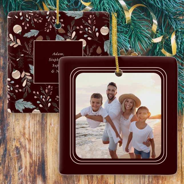 Simple Photo Boho Winter Greenery Christmas Ceramic Ornament (Creator Uploaded)