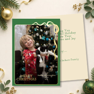Simple Photo Bow Merry Christmas Green & Gold