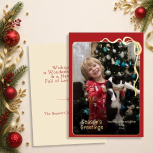 Simple Photo Bow Season's Greetings Red & Gold