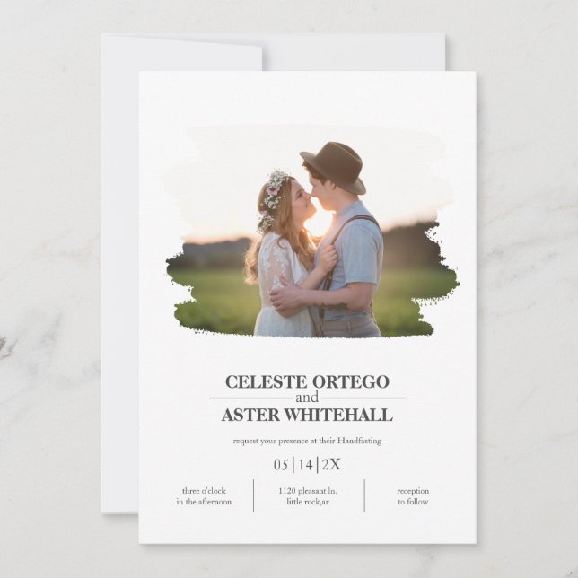 Simple Photo Brush Border Handfasting Wedding Invitation (Front)