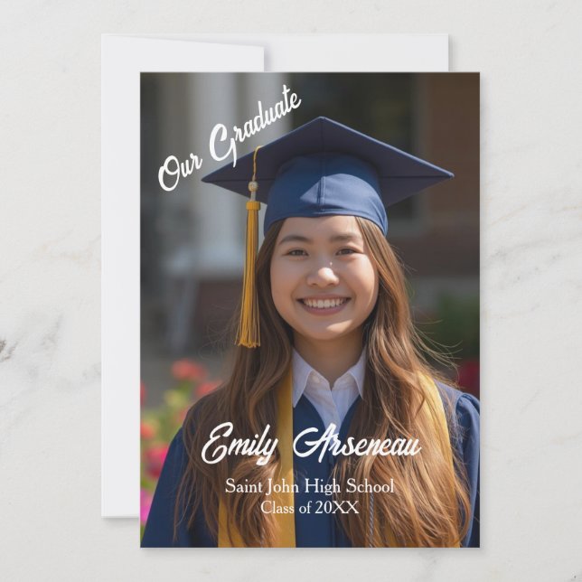 Simple Photo  Calligraphy  Grad Party  Personalize Card (Front)