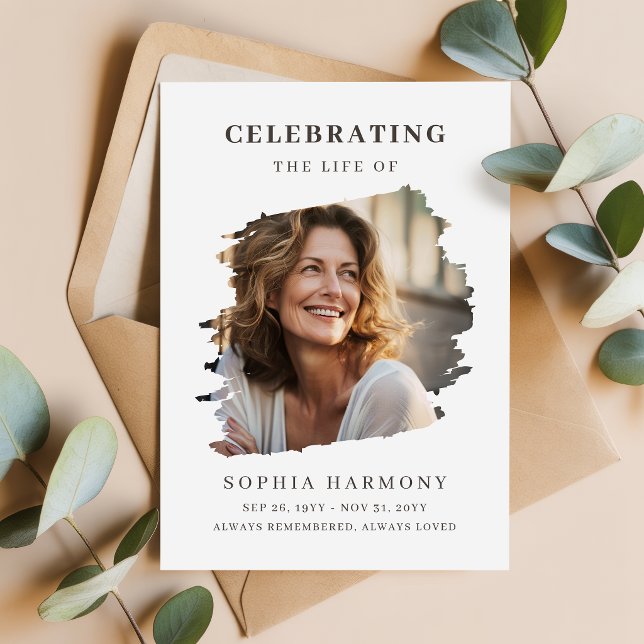 Simple Photo Celebration of Life Program Card (Creator Uploaded)