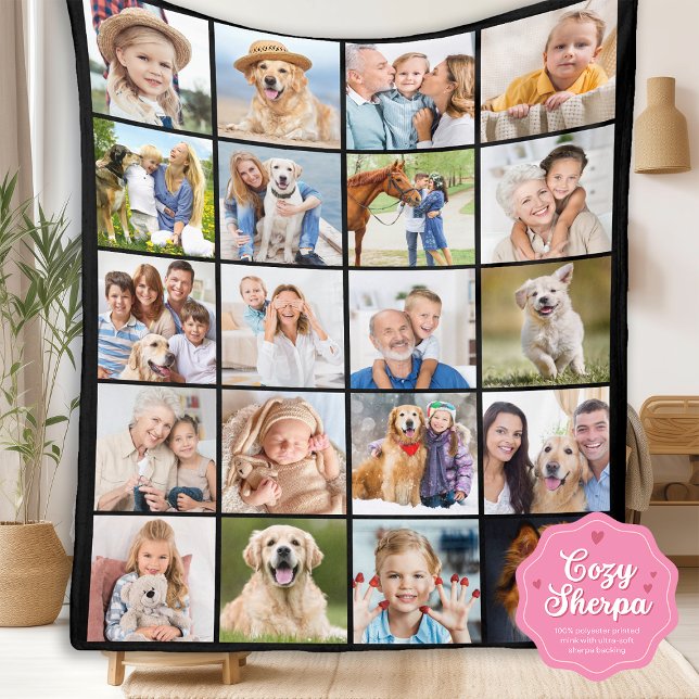 Simple Photo Collage 20 Picture Custom Cute Family Sherpa Blanket (Creator Uploaded)