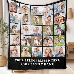 Simple Photo Collage 25 Picture Black Personalised Fleece Blanket