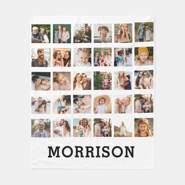 Simple Photo Collage 30 Picture Personalised Fleece Blanket (Front)