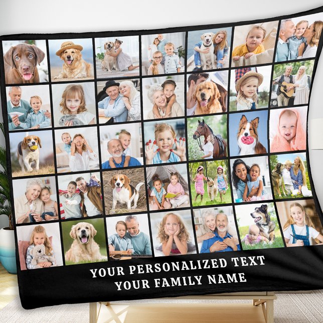 Simple Photo Collage 35 Picture Black Personalised Fleece Blanket (Creator Uploaded)