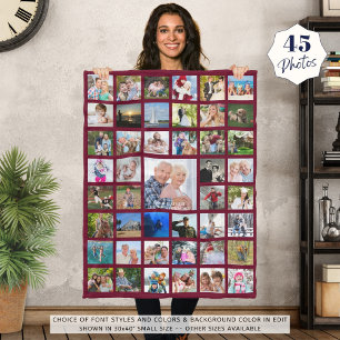 Simple Photo Collage 45 Photo Personalised Maroon Fleece Blanket