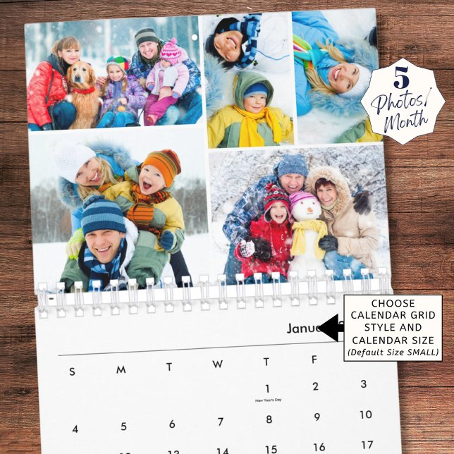 Simple Photo Collage 5 Per Month Calendar (Creator Uploaded)