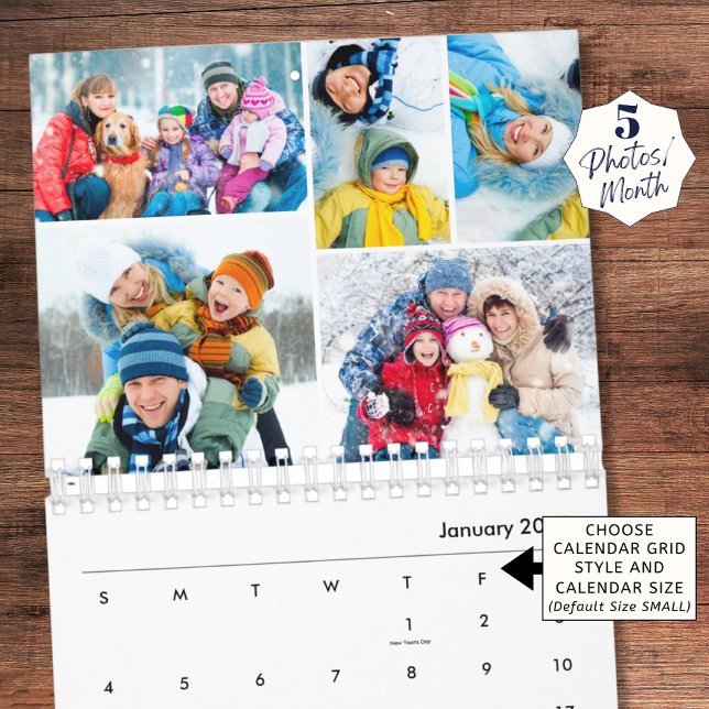 Simple Photo Collage 5 Per Month Calendar (Creator Uploaded)