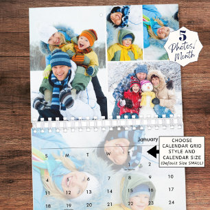 Simple Photo Collage 5 Per Month Custom Calendar