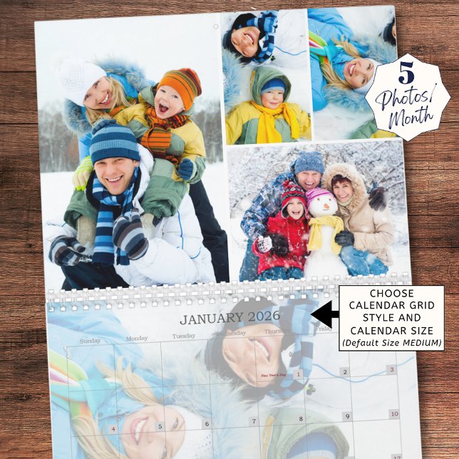 Simple Photo Collage 5 Per Month Custom Calendar (Creator Uploaded)