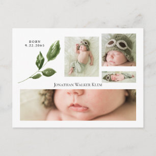 Simple Photo Collage Birth Announcement Postcard