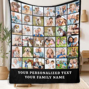 Simple Photo Collage Black Personalised 36 Picture Fleece Blanket