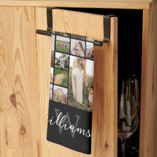 Simple Photo Collage Custom Color Personalized Tea Towel