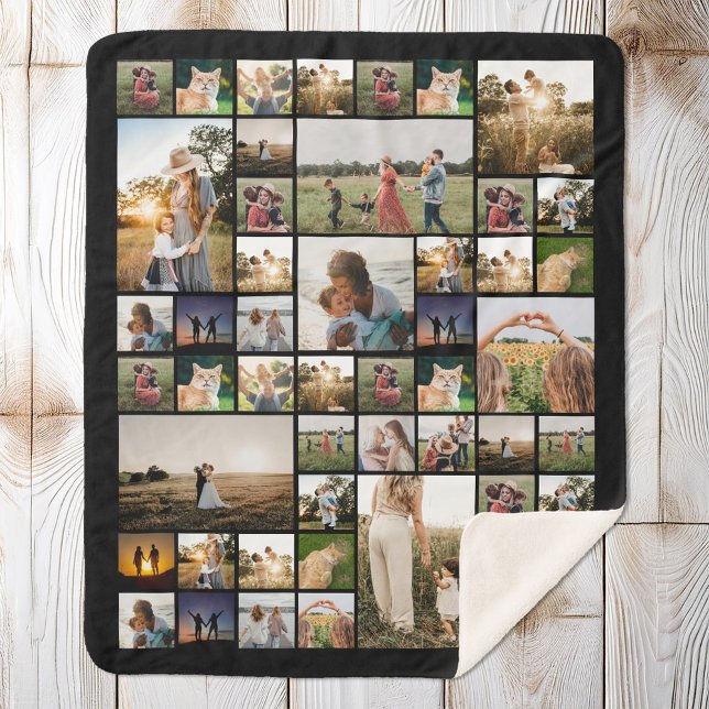 Simple Photo Collage Custom Colour Personalised Sherpa Blanket (Creator Uploaded)