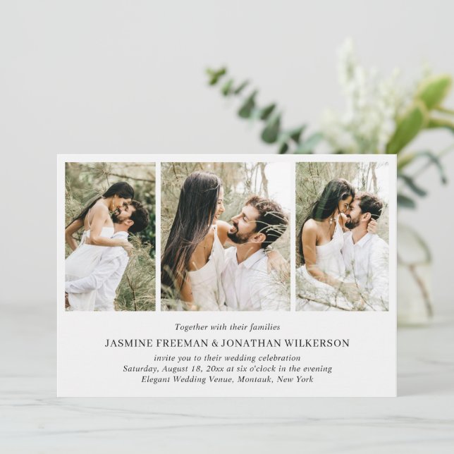 Simple Photo Collage Elegant Wedding Invitation (Standing Front)