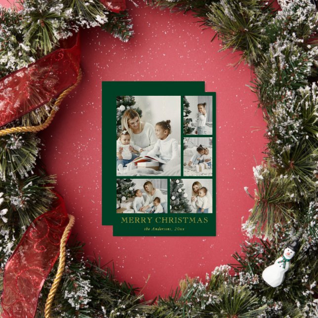 Simple Photo Collage Green Christmas Holiday Card (Insitu)