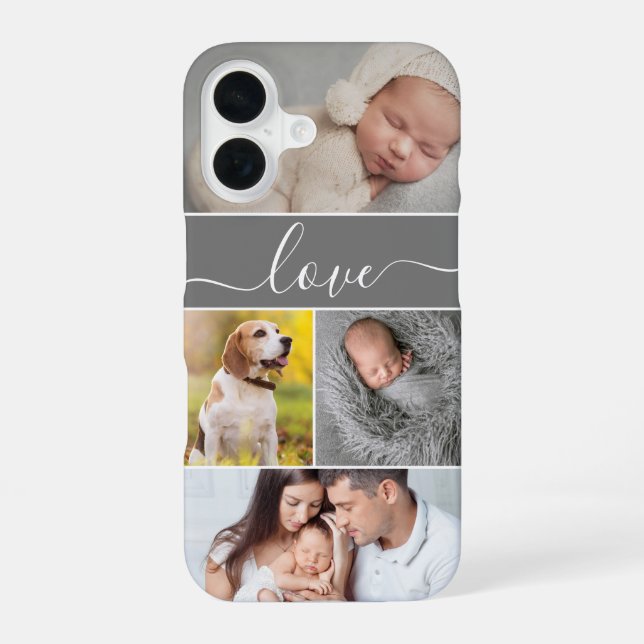 Simple photo collage Love script Custom iPhone 16 Case (Back)