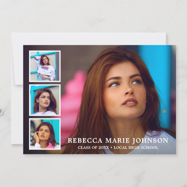 Simple Photo Collage Modern Graduation Announcement (Front)