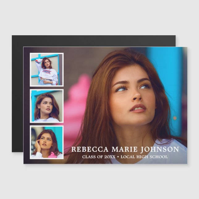 Simple Photo Collage Modern Graduation Magnetic Invitation (Front/Back)