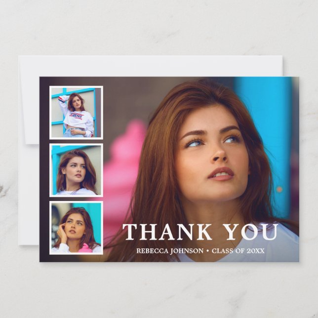 Simple Photo Collage Modern Graduation Thank You Card (Front)