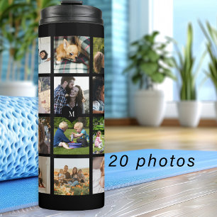 Simple photo collage monogrammed keepsake black thermal tumbler