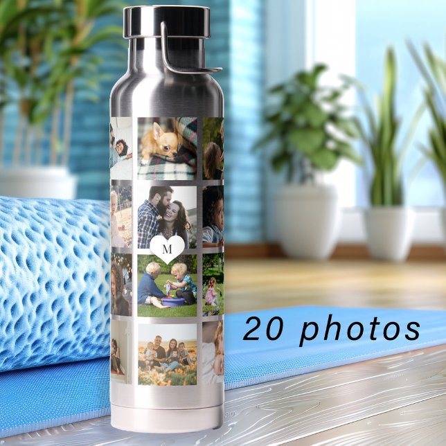 Simple photo collage monogrammed keepsake water bottle (Creator Uploaded)