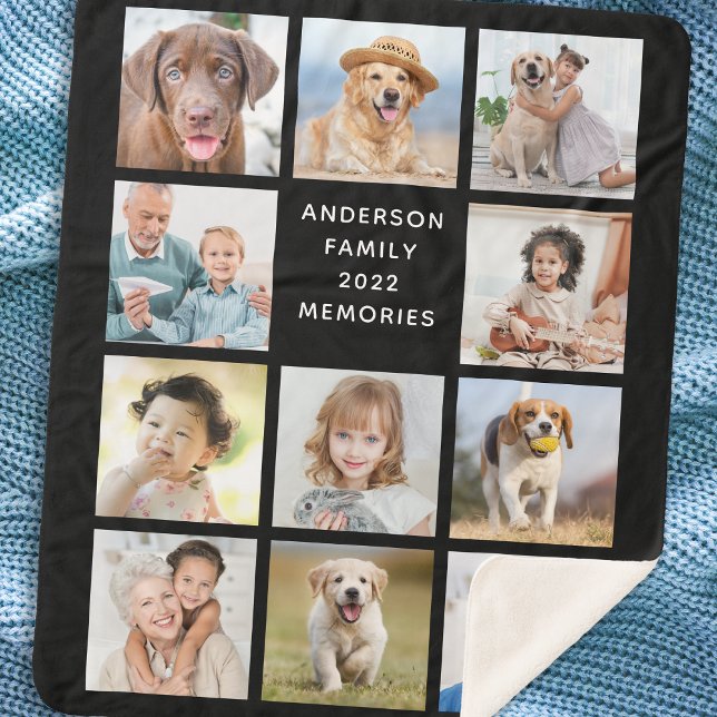 Simple Photo Collage Personalised 11 Picture Sherpa Blanket (Creator Uploaded)