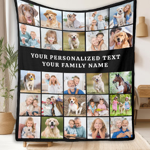 Simple Photo Collage Personalised 25 Picture Black Fleece Blanket