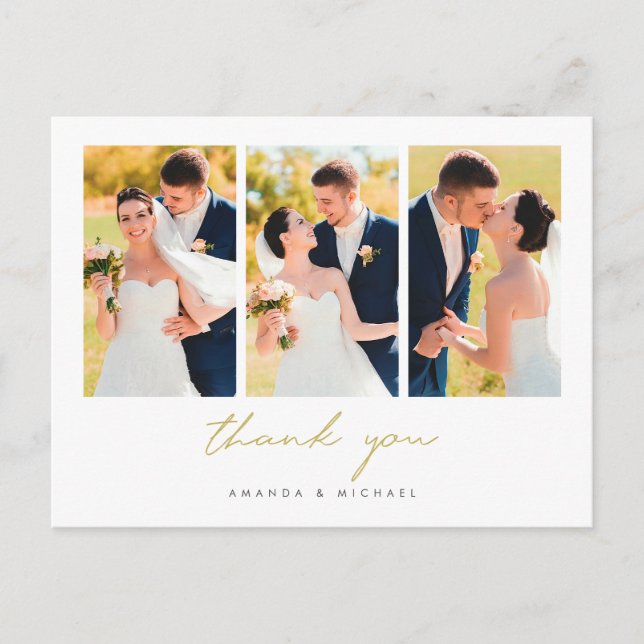 Simple Photo Collage Wedding Thank You Postcard (Front)